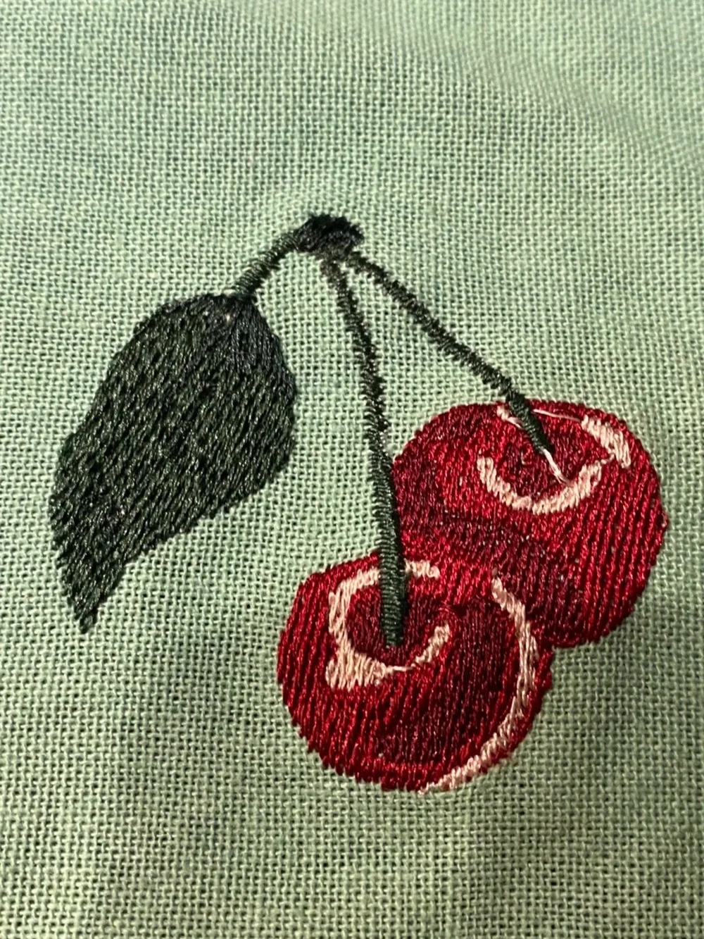 Anthropologie Embroidered Cherry Scalloped Linen Coasters Set of 2